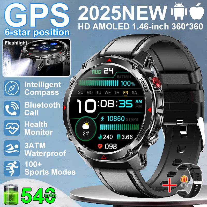 “2025 GPS Smartwatch 1.46” – Fitness, Compass, BT Call & Waterproof”