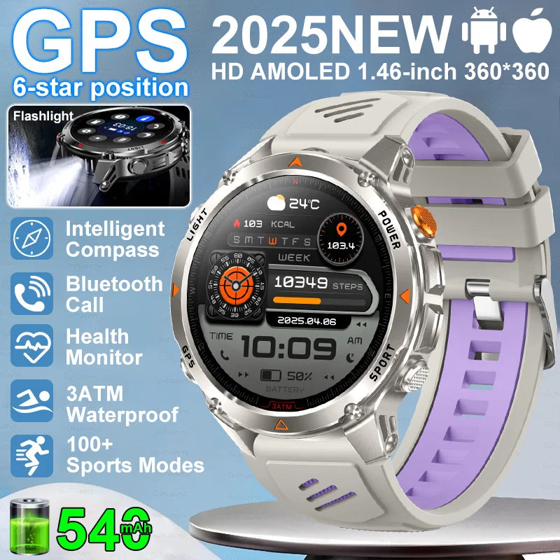 “2025 GPS Smartwatch 1.46” – Fitness, Compass, BT Call & Waterproof”