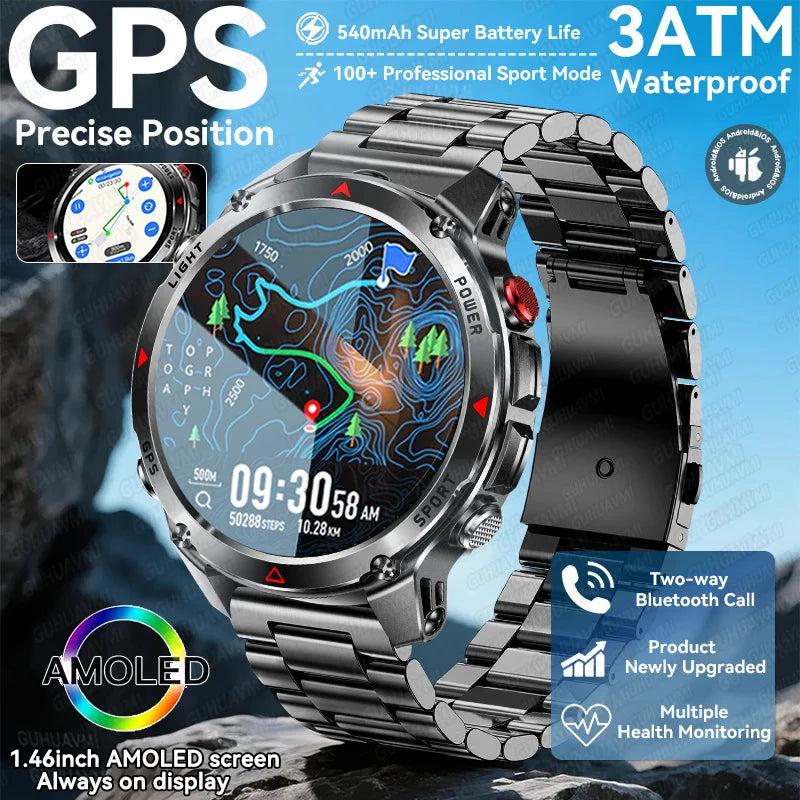 “2025 GPS Smartwatch 1.46” – Fitness, Compass, BT Call & Waterproof”