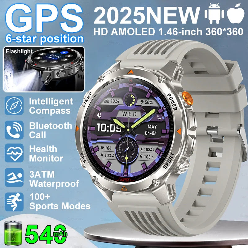 “2025 GPS Smartwatch 1.46” – Fitness, Compass, BT Call & Waterproof”