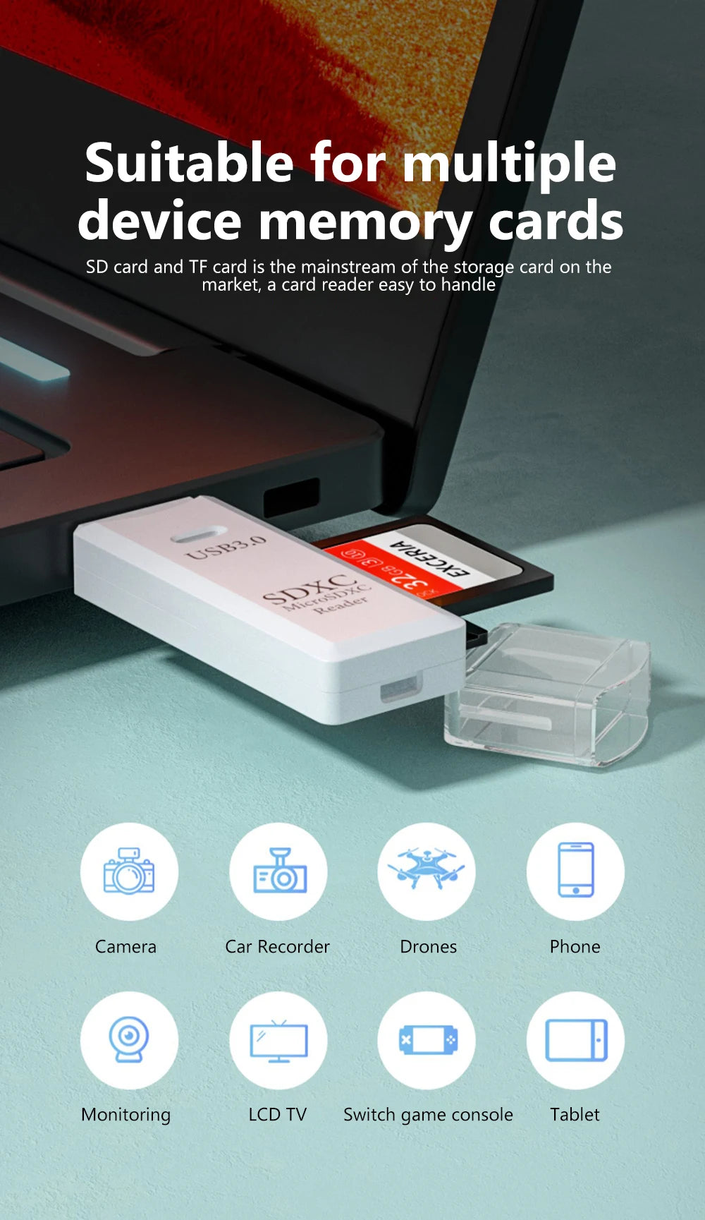 2-in-1 USB 3.0 SD & TF Card Reader – Fast Memory Adapter for PC & Laptop