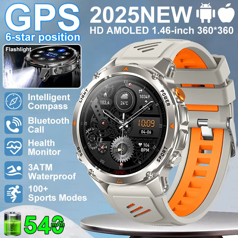 “2025 GPS Smartwatch 1.46” – Fitness, Compass, BT Call & Waterproof”