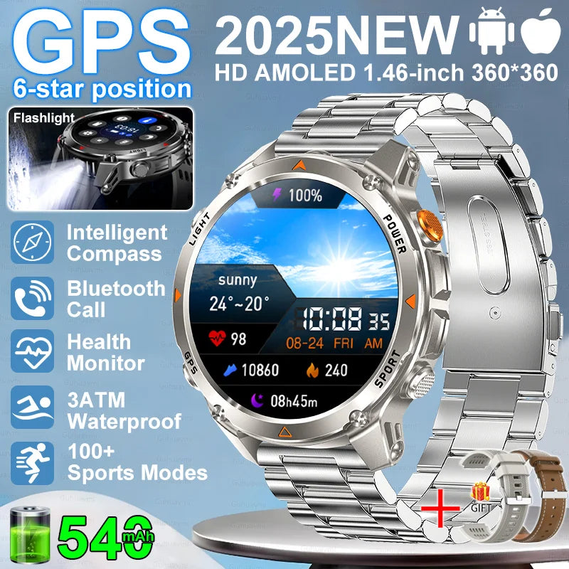 “2025 GPS Smartwatch 1.46” – Fitness, Compass, BT Call & Waterproof”