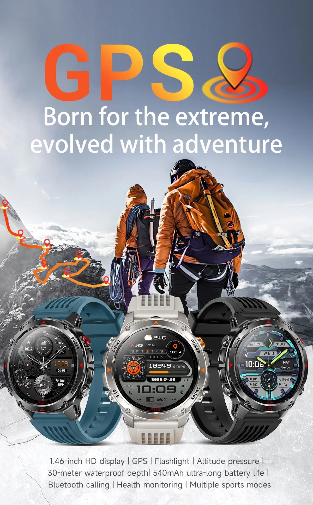 “2025 GPS Smartwatch 1.46” – Fitness, Compass, BT Call & Waterproof”