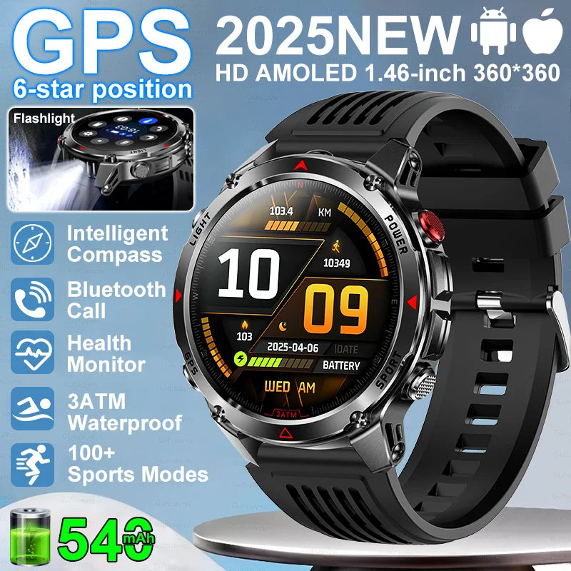 “2025 GPS Smartwatch 1.46” – Fitness, Compass, BT Call & Waterproof”