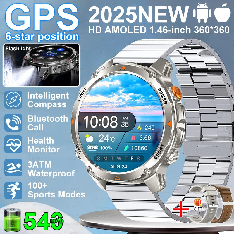 “2025 GPS Smartwatch 1.46” – Fitness, Compass, BT Call & Waterproof”