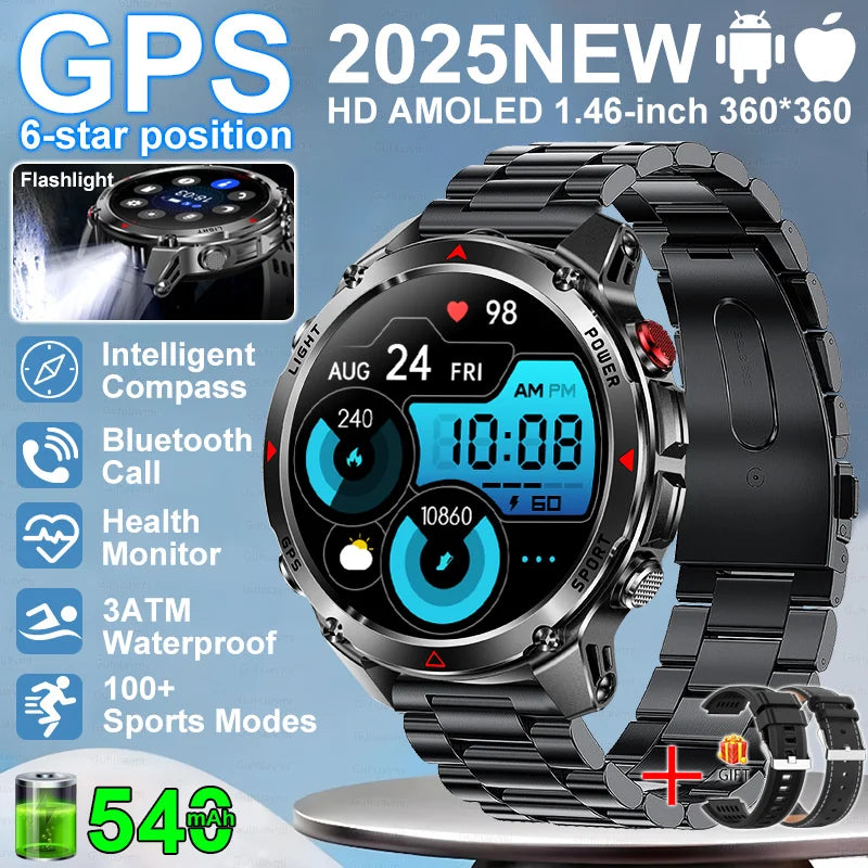 “2025 GPS Smartwatch 1.46” – Fitness, Compass, BT Call & Waterproof”