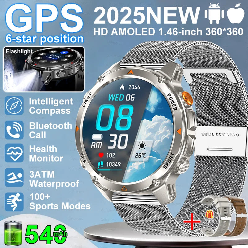“2025 GPS Smartwatch 1.46” – Fitness, Compass, BT Call & Waterproof”