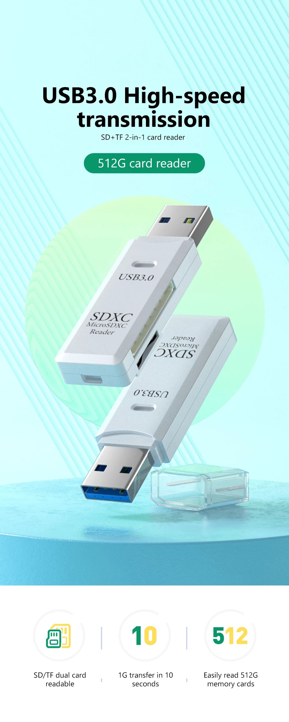 2-in-1 USB 3.0 SD & TF Card Reader – Fast Memory Adapter for PC & Laptop