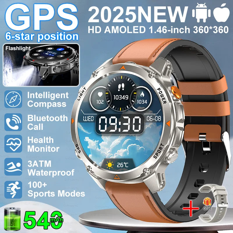 “2025 GPS Smartwatch 1.46” – Fitness, Compass, BT Call & Waterproof”
