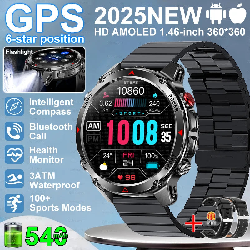 “2025 GPS Smartwatch 1.46” – Fitness, Compass, BT Call & Waterproof”