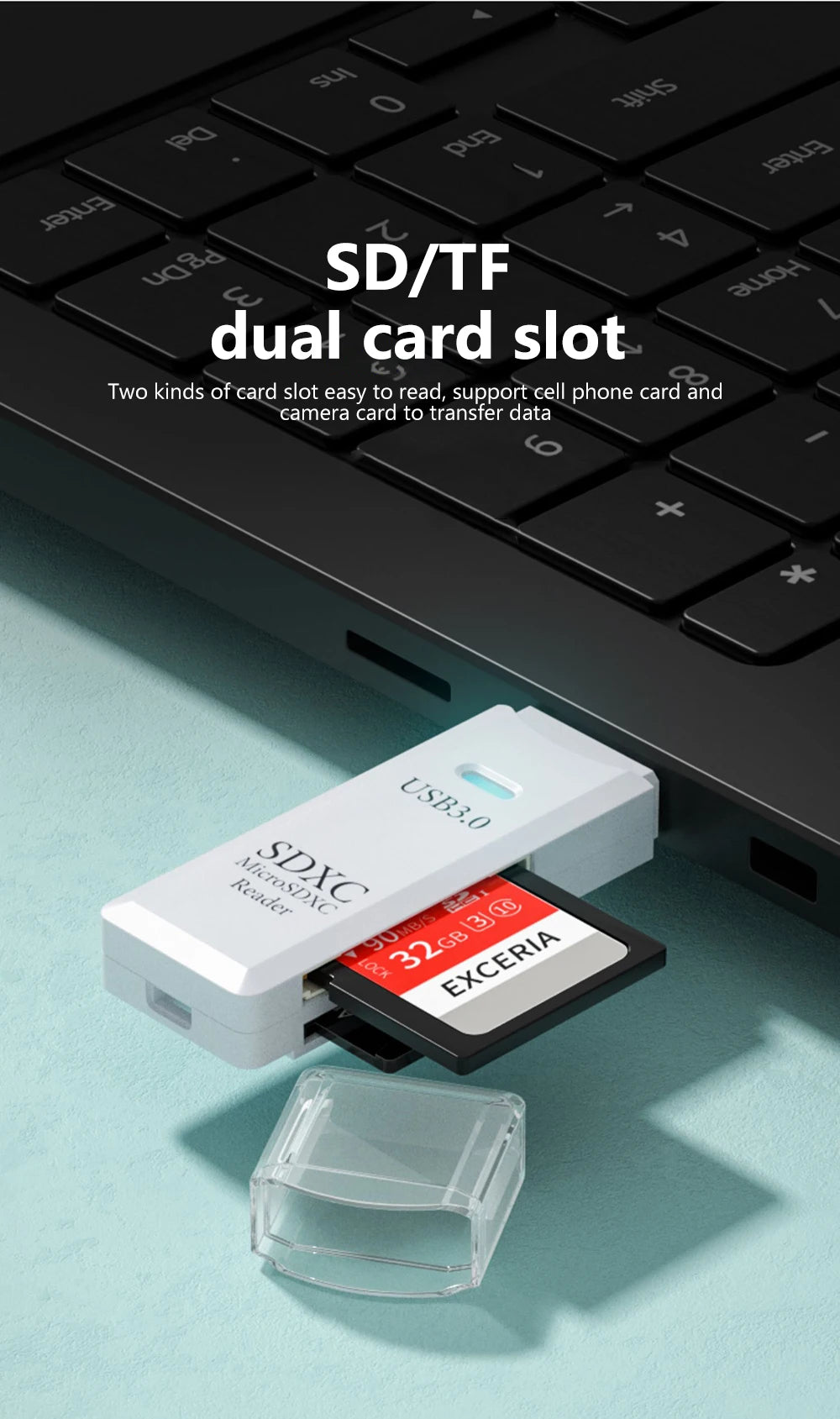 2-in-1 USB 3.0 SD & TF Card Reader – Fast Memory Adapter for PC & Laptop