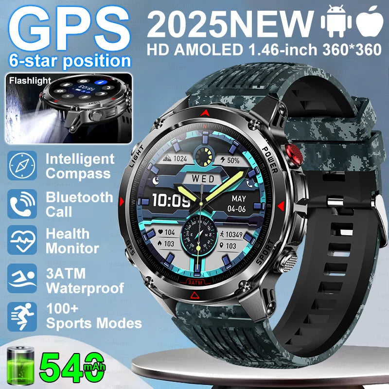 “2025 GPS Smartwatch 1.46” – Fitness, Compass, BT Call & Waterproof”