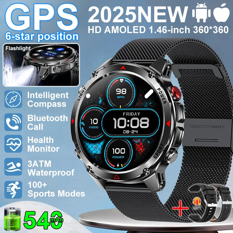 “2025 GPS Smartwatch 1.46” – Fitness, Compass, BT Call & Waterproof”